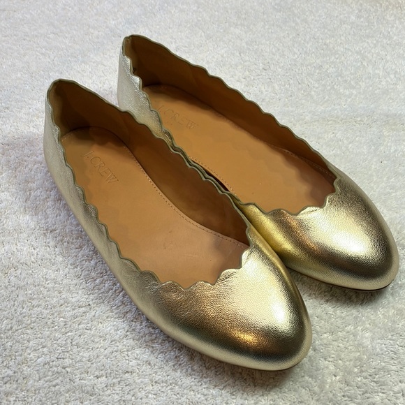 J Crew gold scallop flats